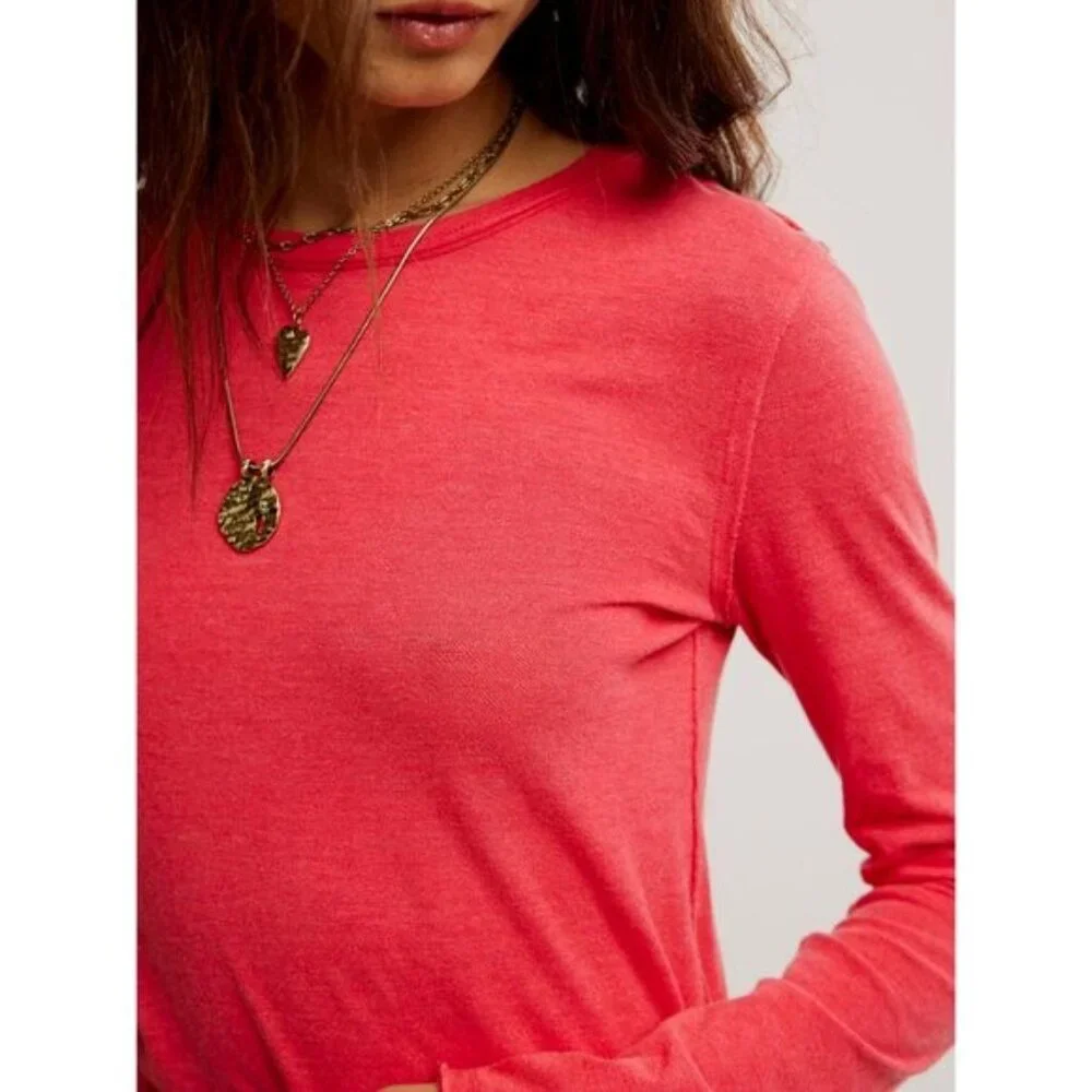 NWT Free People We The Free Nova Long Sleeve Tee in Rococco Red - Size Small